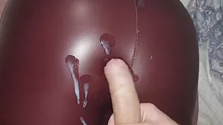 Stepmom in leather leggings fucks with her stepson, cum on leather ass