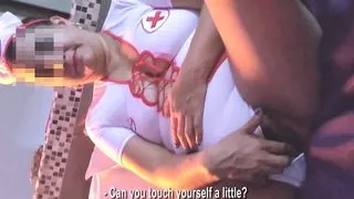Nurse poses and reveals pussy and asshole.