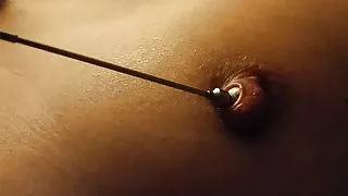 Nipple ring lover milf inserting 16mm bead in extreme stretched nipple piercing