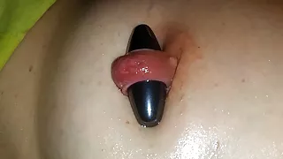 Nipple ring lover milf - magic magnetic nipple play with 17mm magnet in extreme stretched pierced nipple