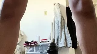 PrettyEan sitting on huge black dildo