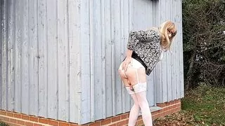 Tranny Showing Off Her White Lingerie