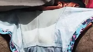 Handjob with brown satin silky suit of cousin sister (14)