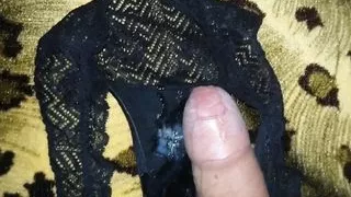 Jerking-off with gf's dirty panties, shooting a load onto them
