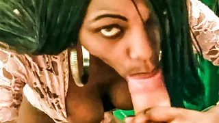 Ebony restaurant hostess sucking my cock in the public bathroom