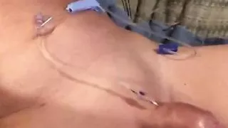 Pumping my cock with saline