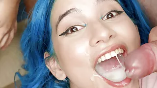 PremiumBukkake - Min Galilea swallows 64 huge cumshots in mouthful bukkake