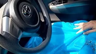 Masturbation and cum in satin party dress