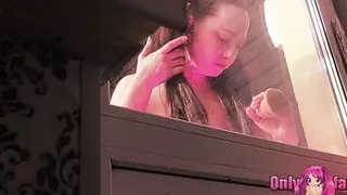 I caught a stepsister for a blowjob and masturbation, closed on the balcony and looks porn, a step sister of the nympho