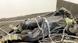 Fejira com – Heavy rubber chain self bondage play