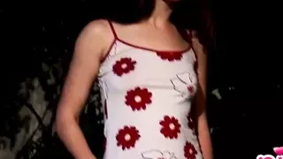 Teen babe gets naked outdoors and teases