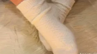 Woolen white socks on a wide foot #2 (preview) Model Anastasia Gree