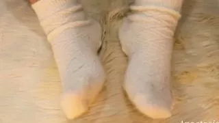 Woolen white socks on a wide foot #3 (preview) Model Anastasia Gree