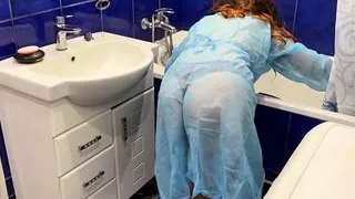 Milf takes a bath and waits for her thong to be removed and for anal sex