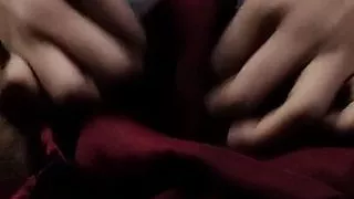 Dickhead rubbed with maroon satin silky suit of nurse (27)