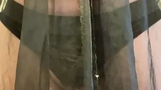 Cumshot in daughters lingerie gown and thong