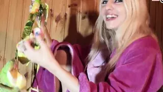 Blonde teen girlfriend is cheating her boyfriend in sauna with sugar daddy