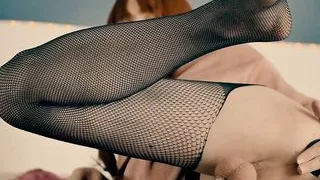 Sissy Lili in chastity plays with anal glass toy and inflatable buttplug