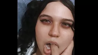 Teacher fucks the face of his favorite student. Submissive schoolgirl.