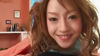 Very cute Japanese teen Ria Sakurai gets her wonderful hairy pussy stretched