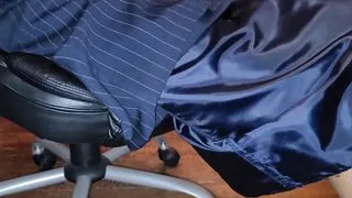 Blue pinstripe lined skirt with black liquid satin half slip