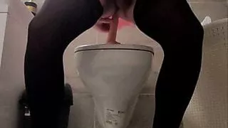 Femboy sits on dildo and cums on thighs