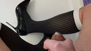 Cumming on my New Black Patent Heels and Sweaty OTC Dress Socks