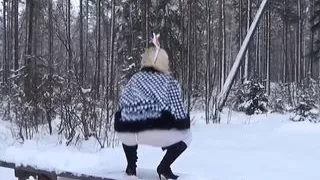 Big ass in the winter forest