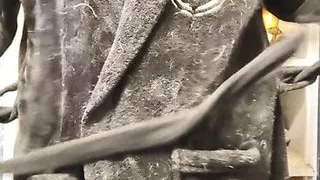 Cumming in bathrobe and stripping