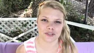 Petite solo blond teen fondles herself