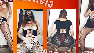 Mirella Delicia - naughty bitch dancing in a fishnet bodysuit, pink panties and black skirt doing striptease