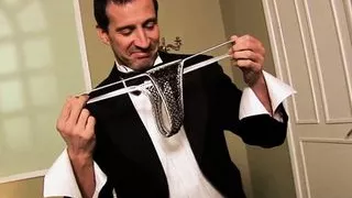 Ebony Goddess stimulates Tony's cock with her two big tits