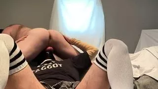 Sissy faggot cocksucker doing what it does best for straight alpha