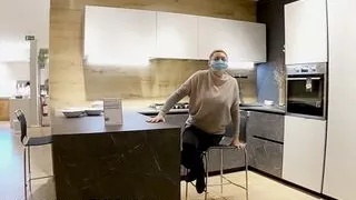 Kitchen store crossed legs orgasm