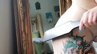 Amateur BBW Spanks Herself with Paddle