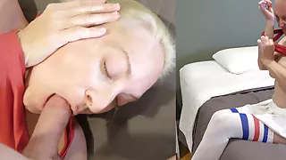 SHE GOT STUCK E07: Big Tit Blonde MILF Stuck In Her Sports Bra Takes A Load