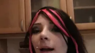 Smoking petite emo teen does striptease