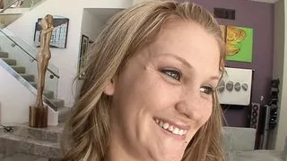 Blond chunky girl gives blowjob and gets slammed hard