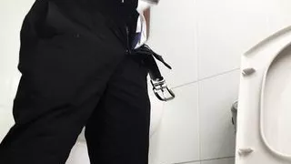 Taking a break from work to piss and maturbate my hard cock
