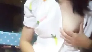 Asian playing alone at home