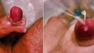 Low moans and shots of sperm from a beautiful big dick. Masturbation in the bathroom