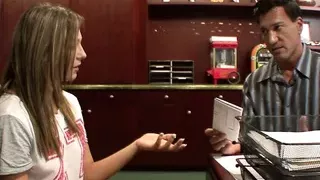 Horny slut tries to pick up a horny guy in a bar