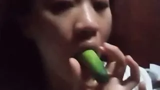 Asian playing alone at home, solo, homemade