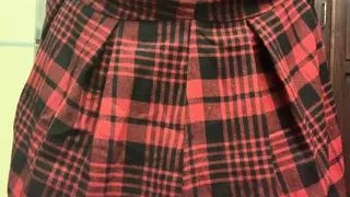 Stroking in stepdaughter stockings, garter, thong and skirt