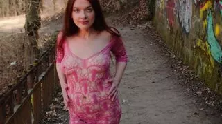 Babe, Kleid, Flashen, Sex im Freien, Öffentlicher Sex, Rothaarige Frauen