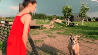 German petite amateur teen with small tits tries outdoor sex