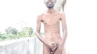 Rajesh masturbating outdoors, spitting on dick, moaning, showing ass, butt, spanking and cumming