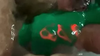 Playing with her in the tub!