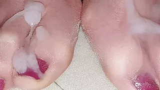 Cum on nylon feet #13