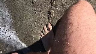 Public nude beach stroll and piss
